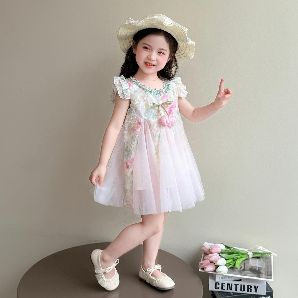 Girls Summer Floral Tulle Dress Sweet Princess for Toddlers