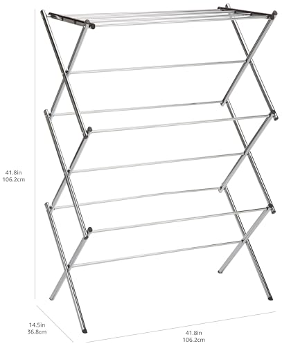 Amazon Basics Folding Clothes Drying Rack, Chrome Alloy Steel, 36.8 x 74.9 x 106.1cm (L x W x H)