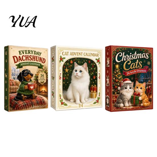 Christmas Tree Hanging Supplies Cat Dachshund Advent Calendar, 24-Day Countdown Acrylic Ornament for Decorative Garland Charms Holiday Decoration,
