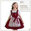 Girls Dirndl Dress Costume, Polyester, Short Sleeve, Burgundy, Green, Pink, Purple, Yellow