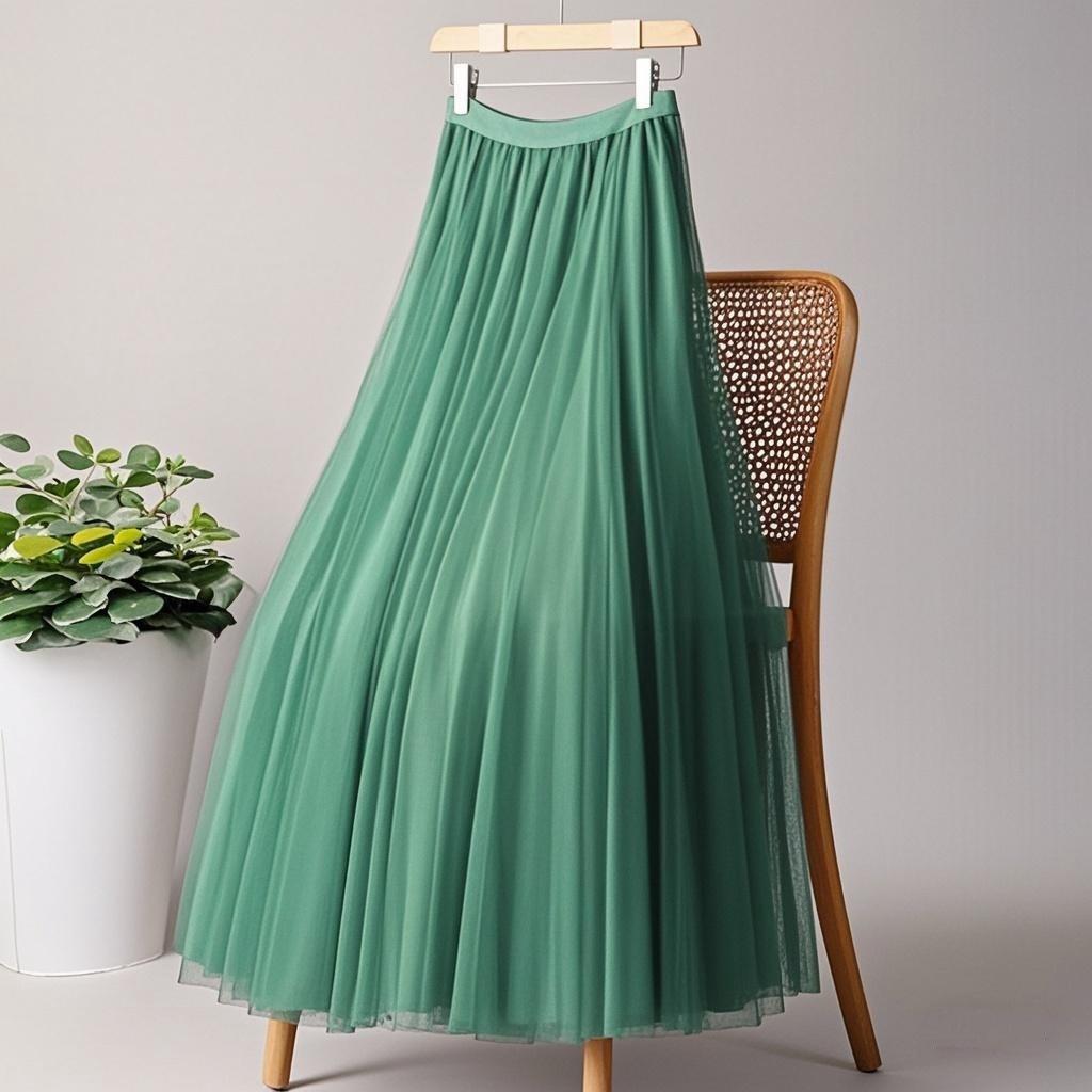Сетчатая юбка для женщин, эластичная однотонная длинная юбка с высокой талией, элегантная юбка с пузырьками, летняя дышащая удобная легкая балетная юбка-макси