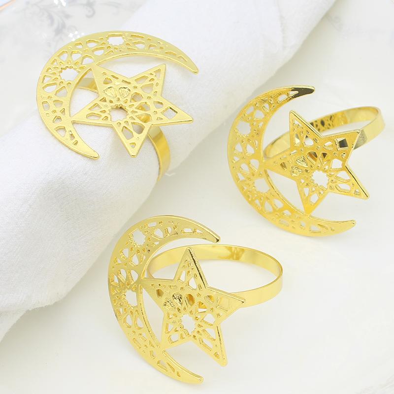 6 шт. золотых серебряных колец для салфеток на праздник Рамадан, украшение стола, исламская мусульманская вечеринка, луна, звезда, пряжка для салфеток, подарки на праздник Рамадан
