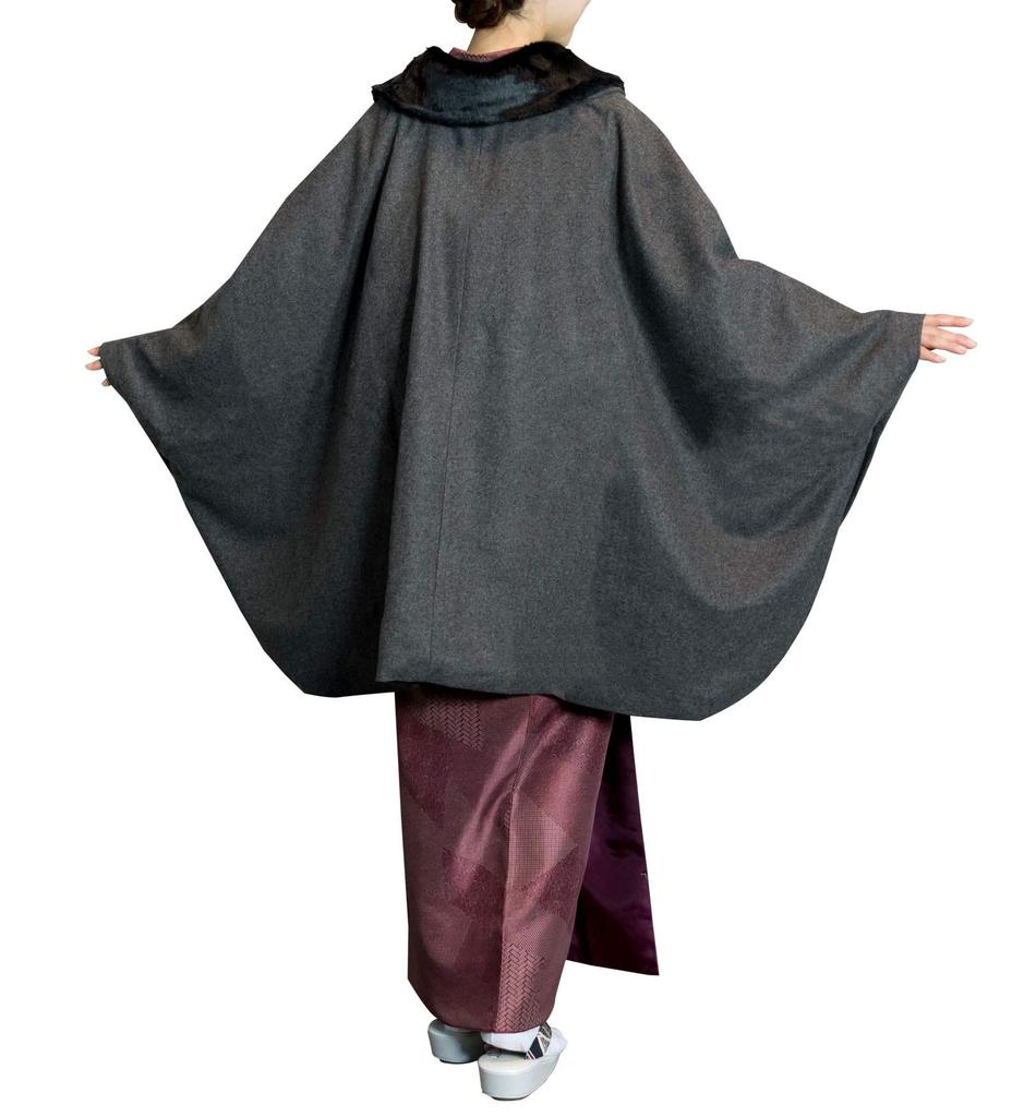 Japanese Style Loofah Wool Blend New [KYOETSU] Coat, Cape, Poncho, Collar, 21, Material, Women's (M, Gray)