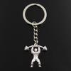 Fashion Keychain 31x28mm Fitness Muscular Man Lifting Barbell Pendants DIY Men Jewelry Car Key Chain Ring For Gift