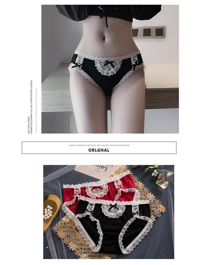 Женские милые хлопковые трусики с бантиком и кружевом средней посадки