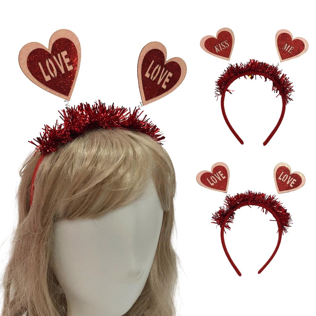 Delicate Banquet Party Hair Hoop with Heart Girls Valentines Headband with Tinsel Woman Teens Glitter Hair Accessory