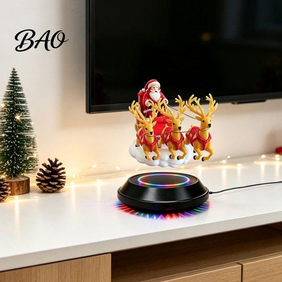 Floating Sleigh for Bookshelves Santa Sleigh, Magnetic Levitation Santa's Flying Ornament, Christmas Creative Seasonal Room Decor Display Home,