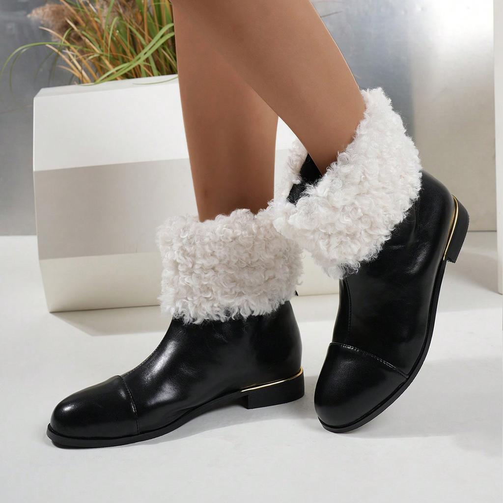 Plus Size Women's Fashion Autumn Winter British Style Martin Boots Ladies' All Match Round Toe Thick Sole Height Increasing Short Boots