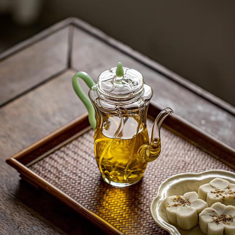 Стеклянный чайник с янтарной ручкой