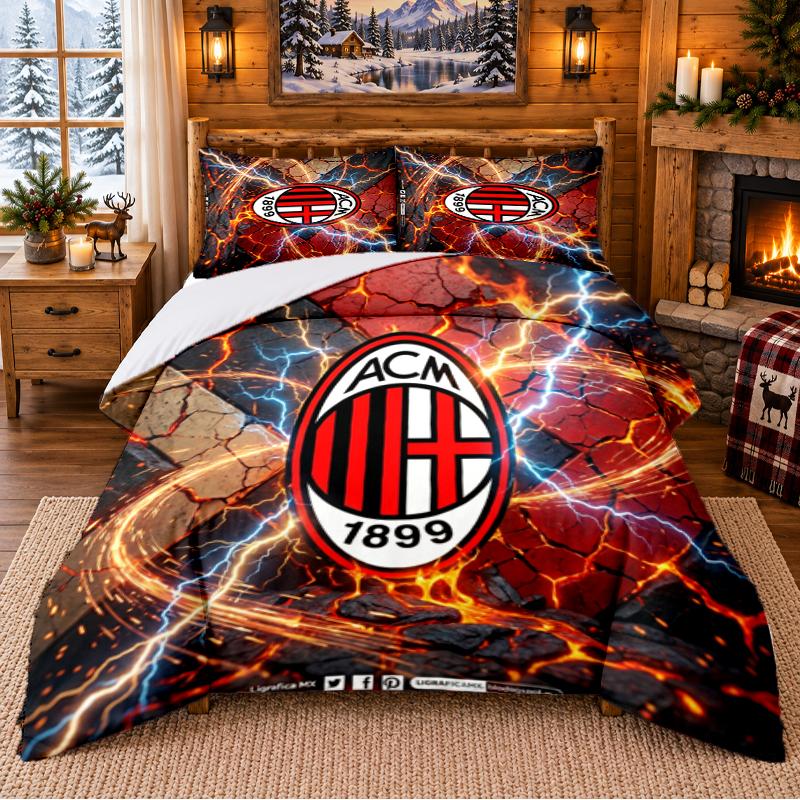 Печатный комплект постельного белья из 3 предметов с узором AC Milan, простыня, наволочка для декора спальни