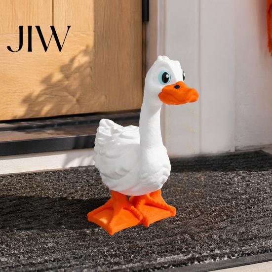 Handcrafted Style Garden Statue 3D Printed Yard Goose Statue, Cute White Long Neck Porch Decor with Charming Animal Lawn Ornament Orange Beak