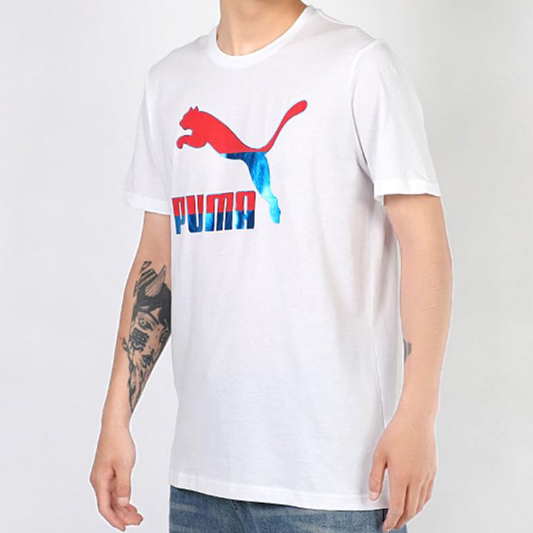 Puma Дышащая футболка с короткими рукавами со светоотражающими надписями, мужские топы, белый, красный 530003-57