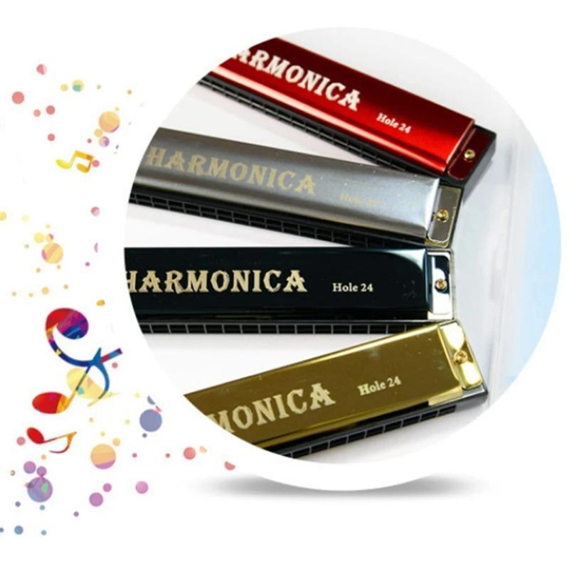 Портативная 24-отверстная профессиональная металлическая губная гармошка, подходит для начинающих, поставляется с футляром - студенческий стартовый набор, детский подарок