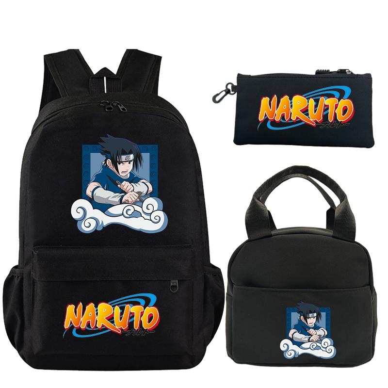 3 шт./компл., рюкзак с принтом аниме Наруто и сумка для обеда, пенал для подростков, детский школьный рюкзак для девочек и мальчиков