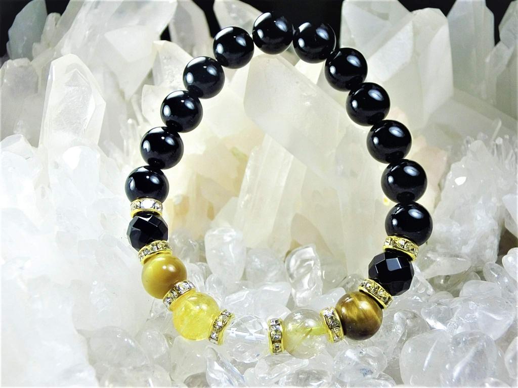 Leaf Stone Your 5 Wealth Gold Rutilated Crystal Power Stone Bracelet for Natural Stones Medium 16cm [Improve Fortune! Stones!] Tiger's Eye, Quartz,