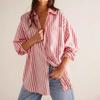 Новая модная и универсальная свободная повседневная полосатая рубашка средней длины с длинными рукавами и застежкой на пуговицы