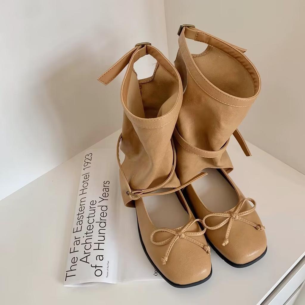 Ботильоны из овчины, увеличивающие рост на 5 см, дизайн Maillard, круглый носок, бант, крутые ботинки, балетки, рыцарские сапоги