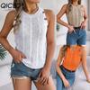 Summer Solid Color Braided Button Sleeveless Top Vacation Knitted Sweater Women's Wear