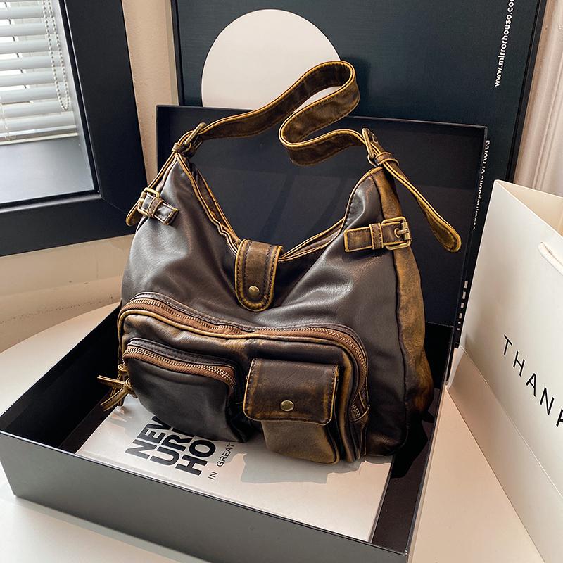 Женская модная выстиранная состаренная сумка-локомотив Spice Girl, многокарманная, в японском и корейском тренде, на плечо