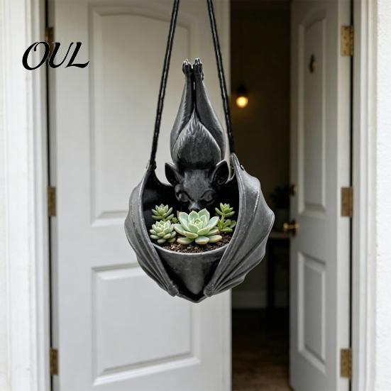 Artistic Hanging Plant Container Bat Shaped Planter, Gothic Pot for Indoor Outdoor Garden Dark Aesthetic Home Decor Accessories Wall Decor,