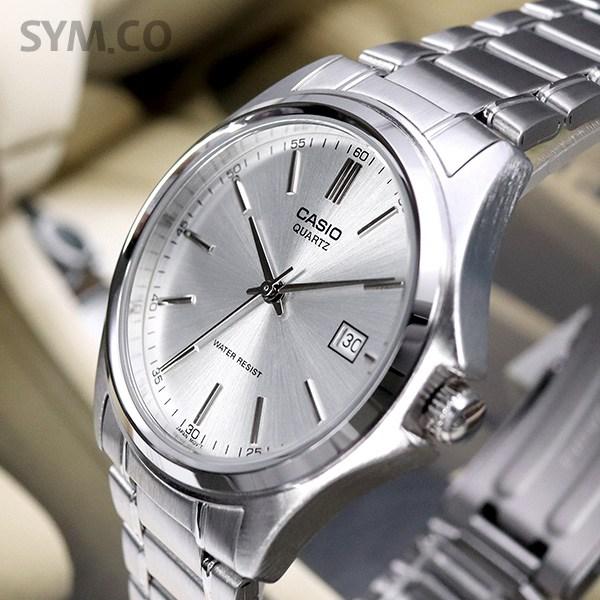 Casio Классические мужские часы с 3-ступенчатой раскладывающейся застежкой и минеральным стеклом, белый циферблат 1183, белый цвет A