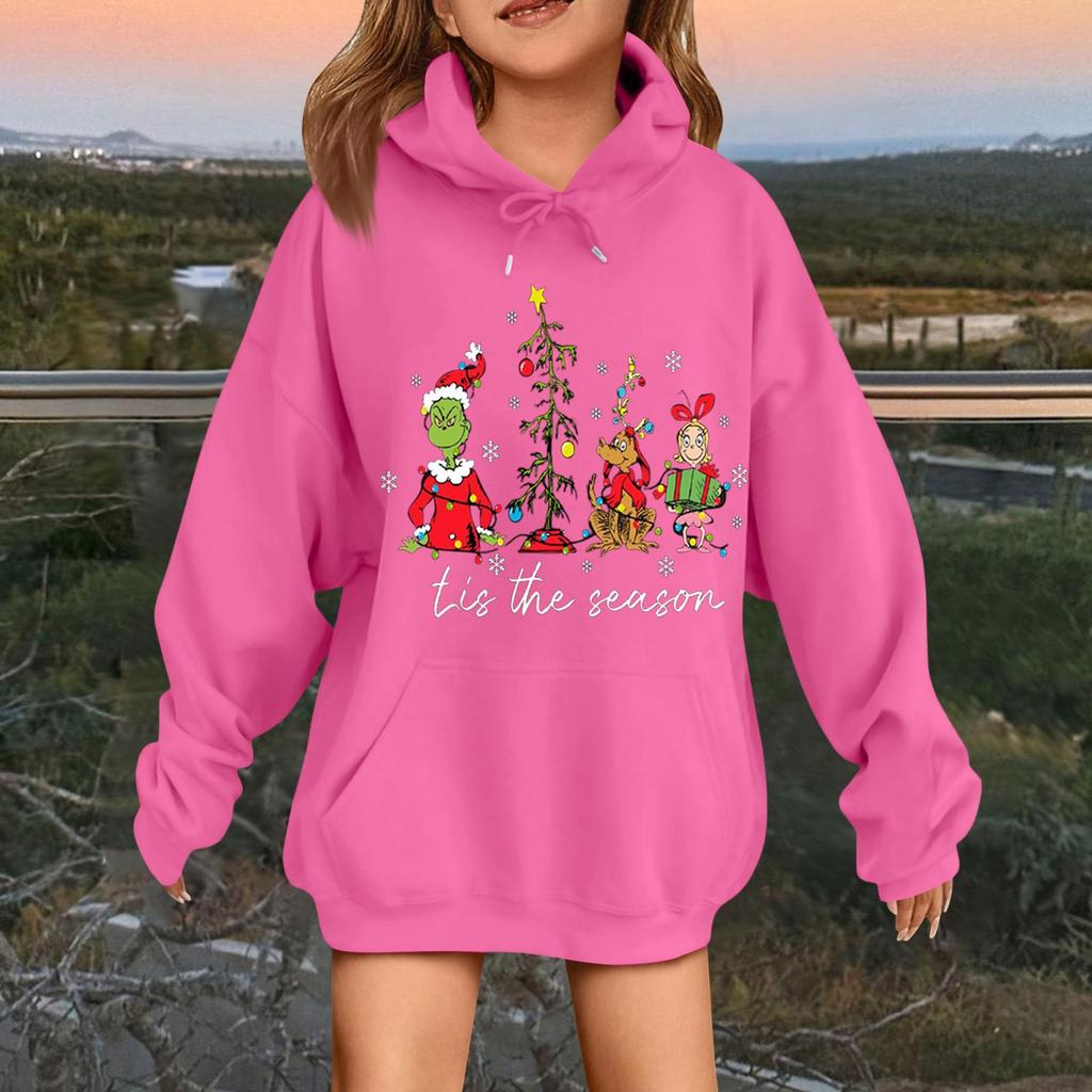 Детская модная повседневная толстовка с капюшоном свободного кроя с длинными рукавами и рождественским принтом