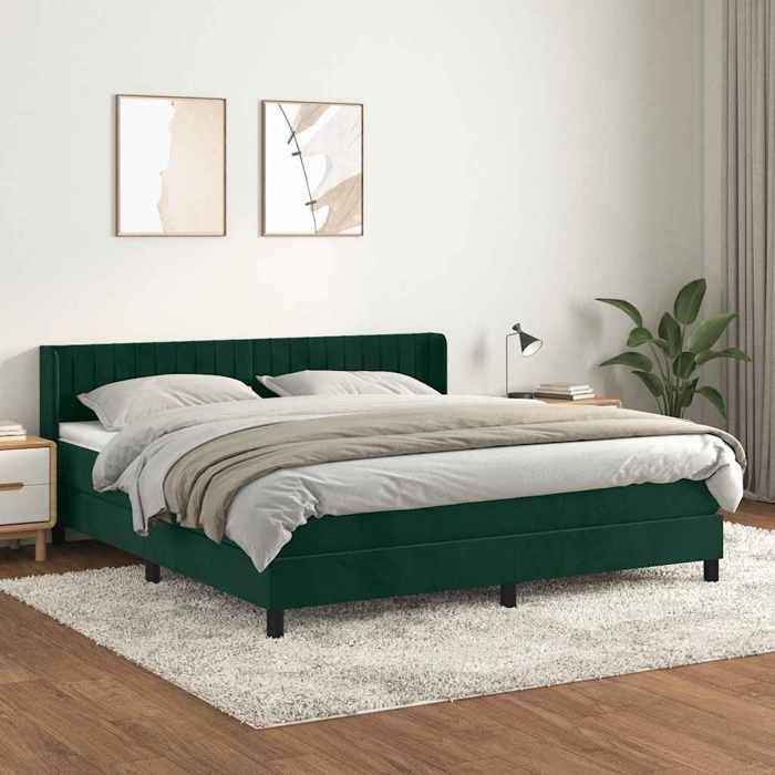 Sommier à lattes et matelas - Maison Exclusive - Velours vert foncé - 160x200cm - 2 places