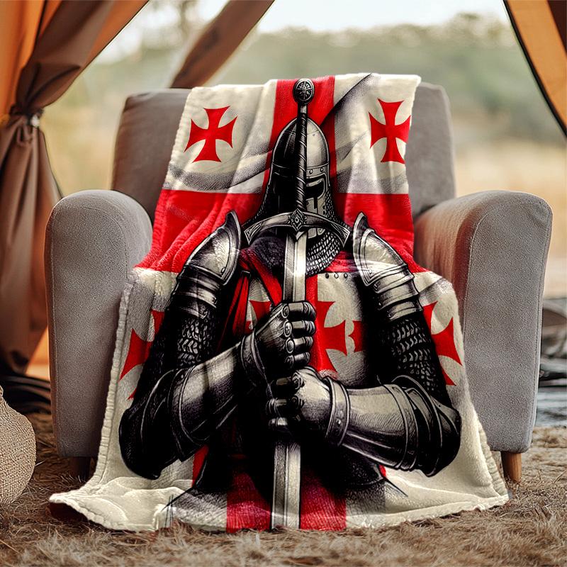 Cross Templars Knight Flannel Blanket Soft Warm All-Season Throw, Design for Camping, Car Travel, Hiking Sofa, Bed, Office Perfect Gift for Parties