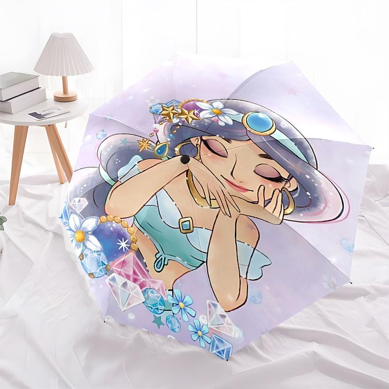 Princess Jasmine, Fantasy Themed Automatic Opening and Closing Umbrella, Brightly Colored 8-rib Portable Umbrella, Suitable for Men and Wome