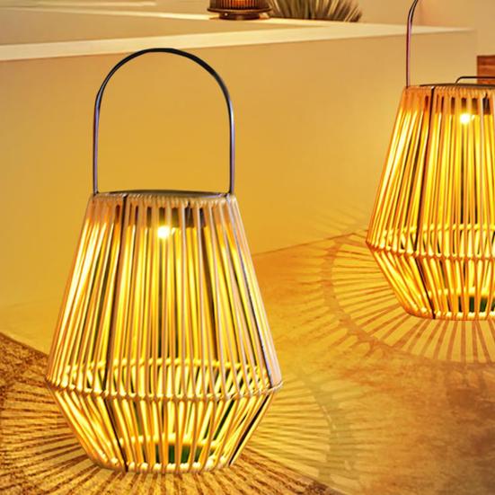 Солнечная бамбуковая лампа из ротанга с датчиком освещенности, автоматическое включение/выключение, IP65, водонепроницаемая, в стиле ретро, ​​ручная работа