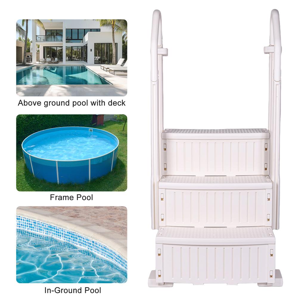 Reinforced Pool Ladder Detachable Plastic Pool Escalator Rust Proof Above Ground Pool Step for Various Sizes Swimming Pools