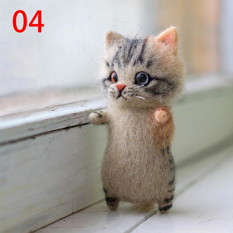 Cute Kit Unfinish Wool Doll Kitty Siamese Hawksbail Tabby Civet Cat Needle Felt Kit Package