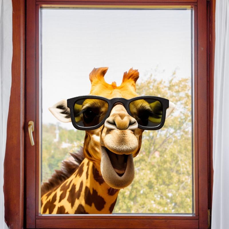 Мультяшные улыбающиеся солнцезащитные очки Длинношеий олень Стекло Домашнее украшение Наклейки на стену