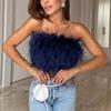 Вечерний укороченный топ, сексуальный пушистый прикосновение кожи, женская камзол без рукавов с открытыми плечами, ночная праздничная одежда