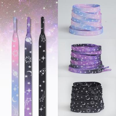 Шнурки с принтом звезд и луны для кроссовок, цветные градиентные резиновые шнурки, космический молочный принт, шнурки для повседневной обуви на плоской подошве