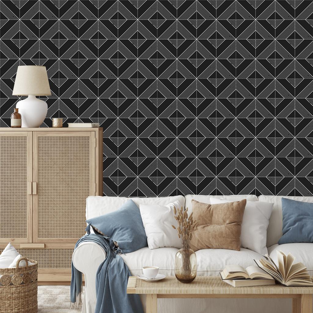 Geometric Rhombus Graphite Wallpaper for Living Room and Bedroom 50x1000