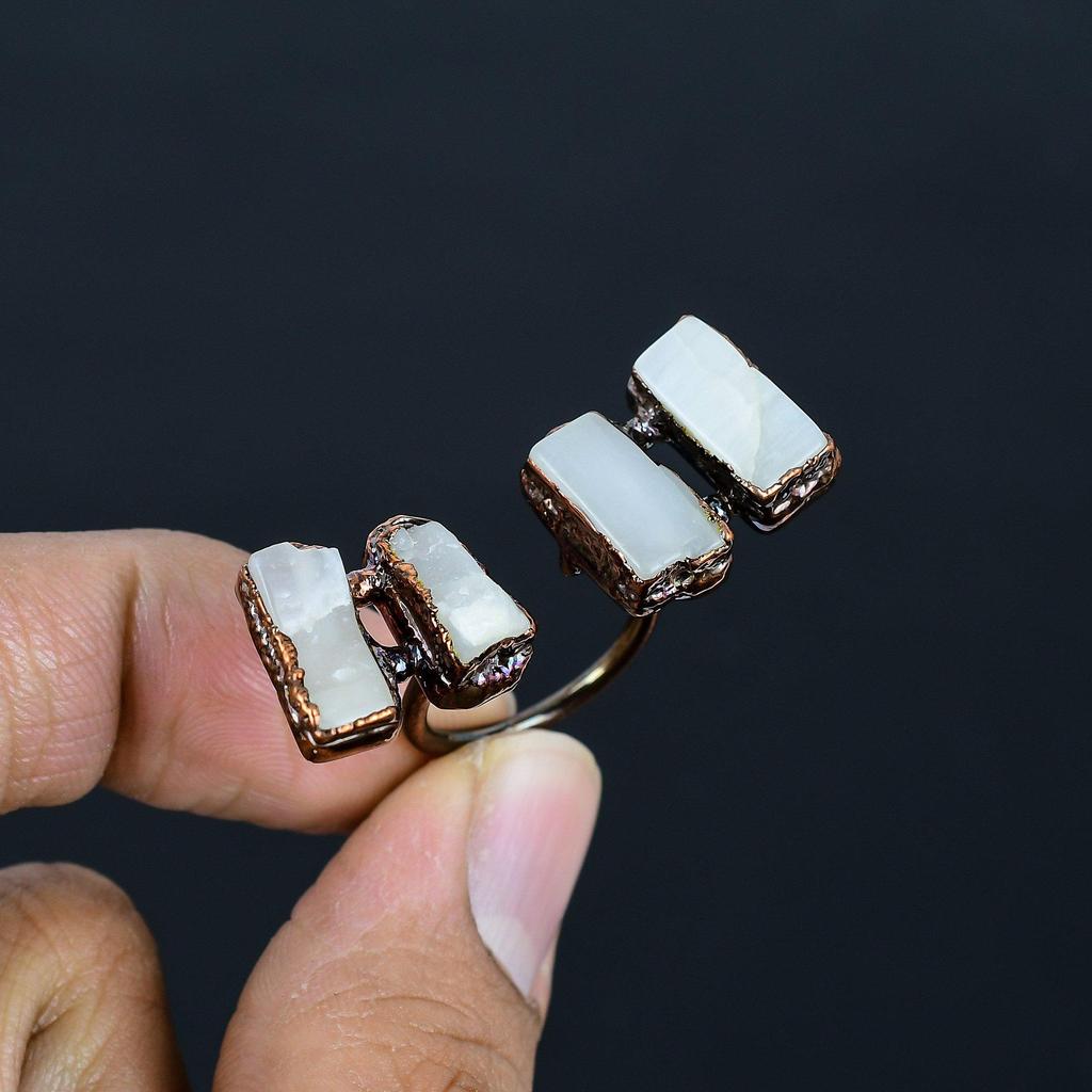 Кольцо из прозрачного кварца ручной работы, кольцо из электроформированной меди, антикварное украшение, регулируемое кольцо, подарок на помолвку