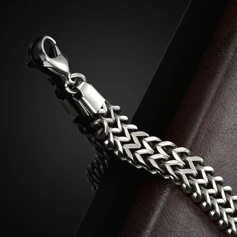 Точечный европейский и американский доминирующий мужской браслет из титановой стали с двумя рядами спереди и сзади, плетеный сетчатый браслет из нержавеющей стали
