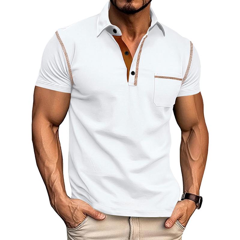 Мужская футболка-поло с коротким рукавом, воротником-стойкой и карманом - Business Casual