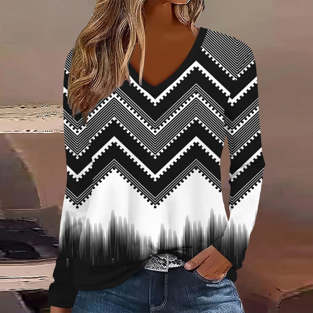 Elegant and Fashionable 3D Digital Printed Women's Long Sleeved T-shirt from Europe and America