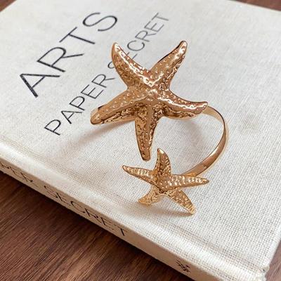 Бохо Металлические браслеты-манжеты с открытой манжетой в виде морской звезды для женщин, золотистого цвета, панк, с цветком, геометрические, на руку, летние, пляжные, для вечеринок, ювелирные изделия, подарки