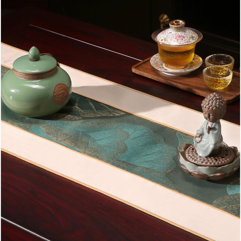 Точная вышивка скатерти с узором в виде листьев лотоса, чайный коврик, популярный ресторан, четыре сезона, универсальные столы, флаг, китайское чайное полотенце