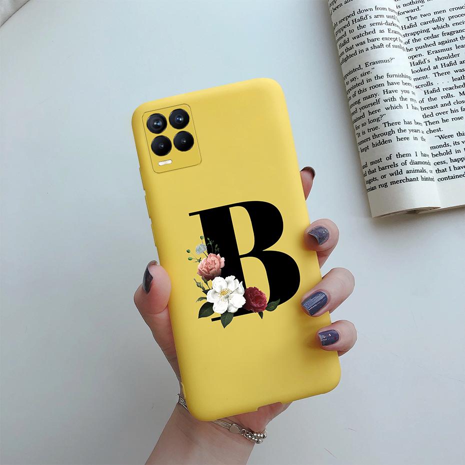For Realme 8 Pro Case Silicon Soft Letter Monogram Flowers Phone back cover For Oppo Realme8 4G RMX3085 Realme 8 Pro Bumper Case