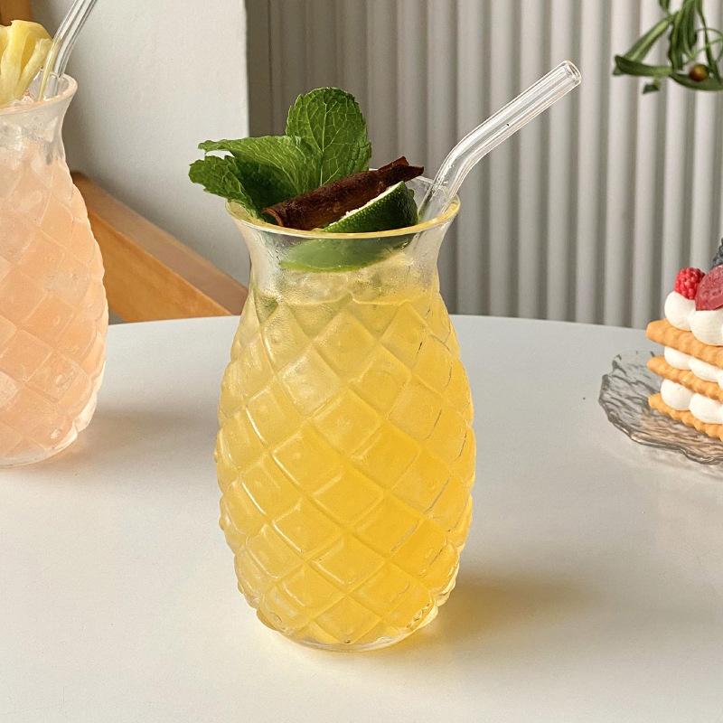 High Borosilicate Glass Creative Water Cup Juice Milk Tea Glass Bar Bartending Pineapple Cup Straw