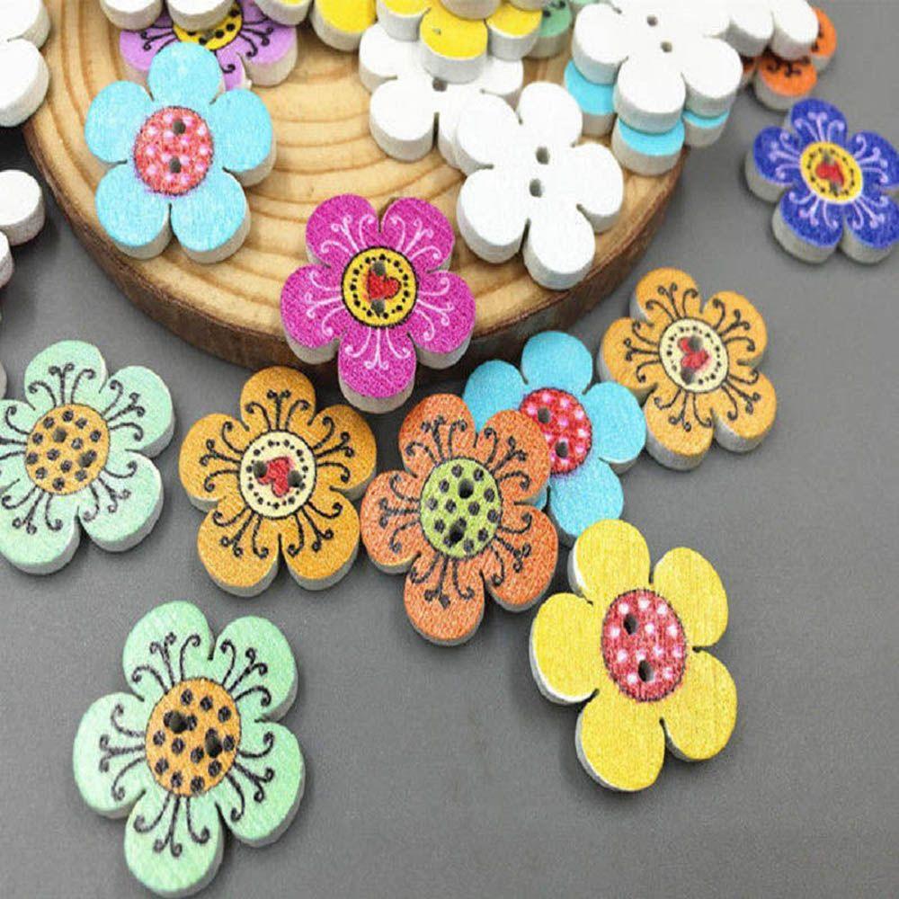 Cute Mixed Color 20 mm 2-Holes Wooden Buttons Sewing Scrapbooking Crafts Decoration Flower Dots