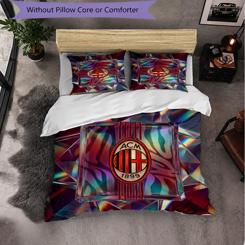 AC Milan Pattern 3 Pieces Bedding Set Soft Microfiber Duvet Cover with Pillow Cases for Bedroom
