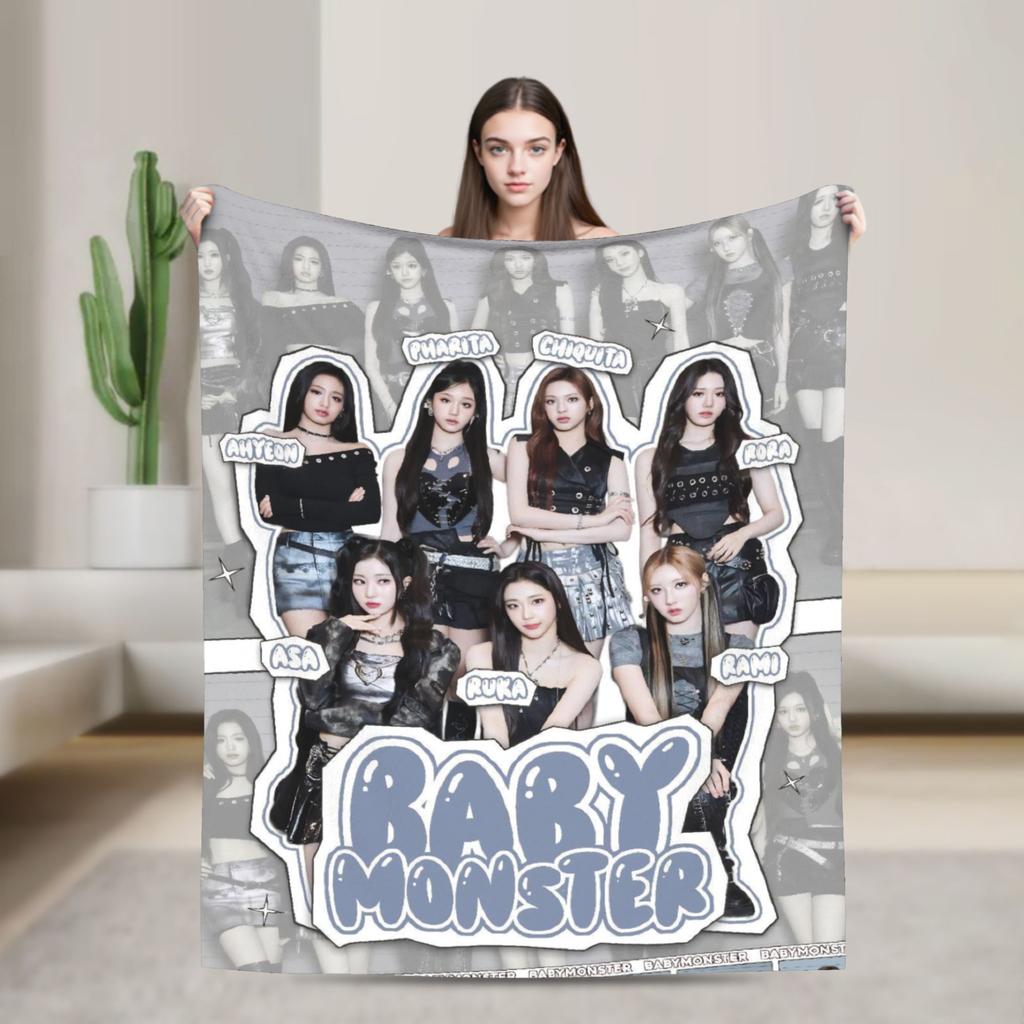 Kpop Babymonsters Group Blankets Flannel Textile Decor Breathable Lightweight Throw Blankets for Home Office Bedspread