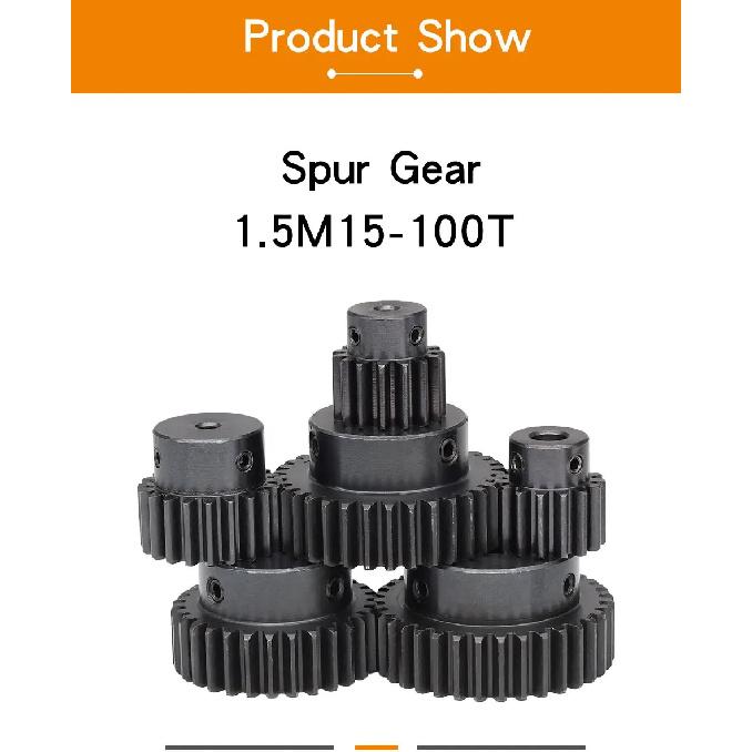 Spur Gear 1.5 Module-20T Blackening SC45#Carbon Steel High Frequency Quenching Gear Bore Size 5/6/6.35/8/10/12/14/15 mm