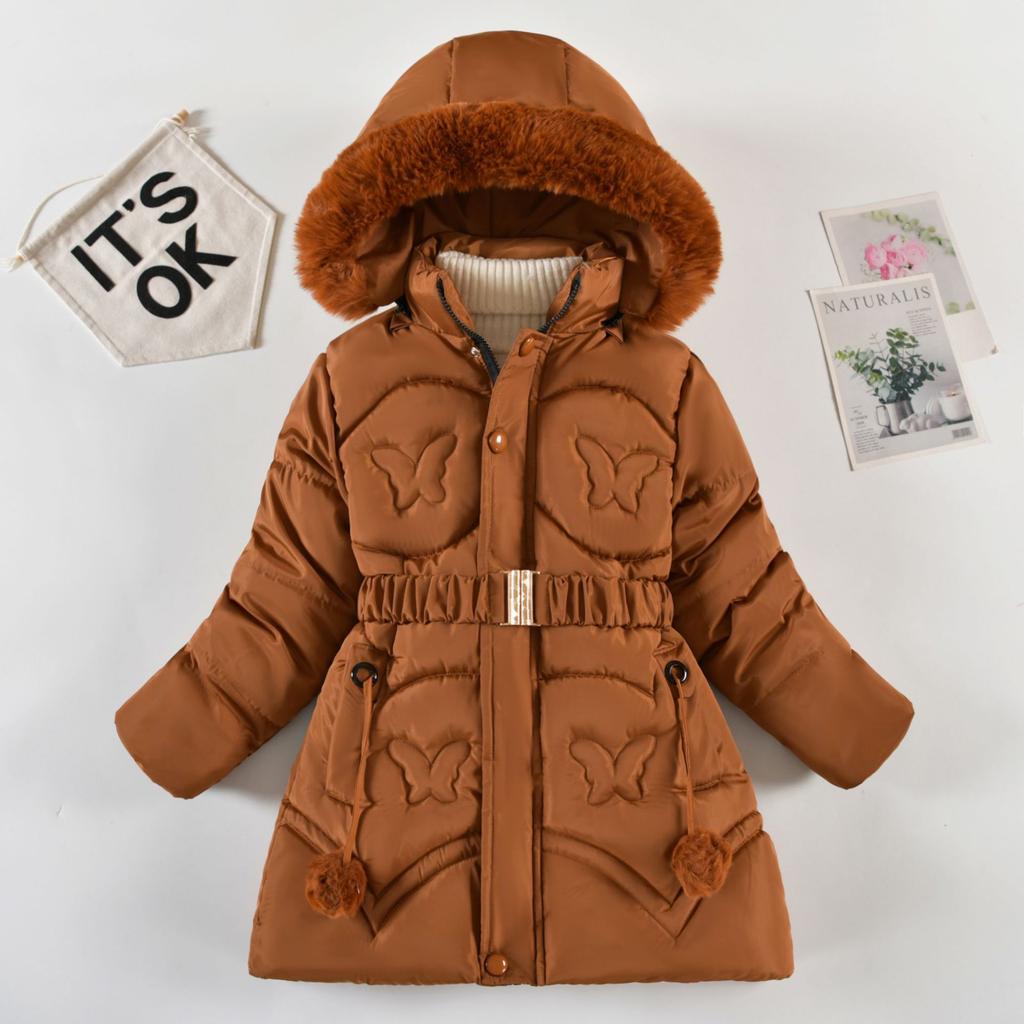 Зимнее хлопковое пальто на толстом флисе для девочек, модный стиль, средней длины, с приталенным дизайном