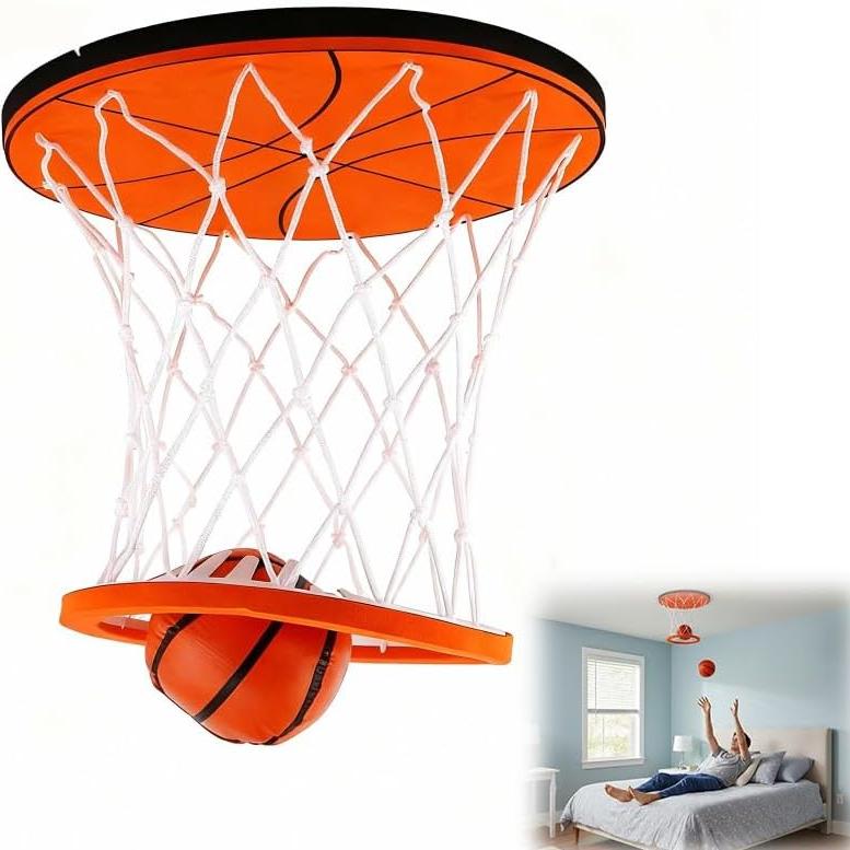 Hanging Indoor Ceiling Basketball Hoop Mini Basketball Goal with Soft Ball for Bedroom Office, Stress-Relieving Game for Adults